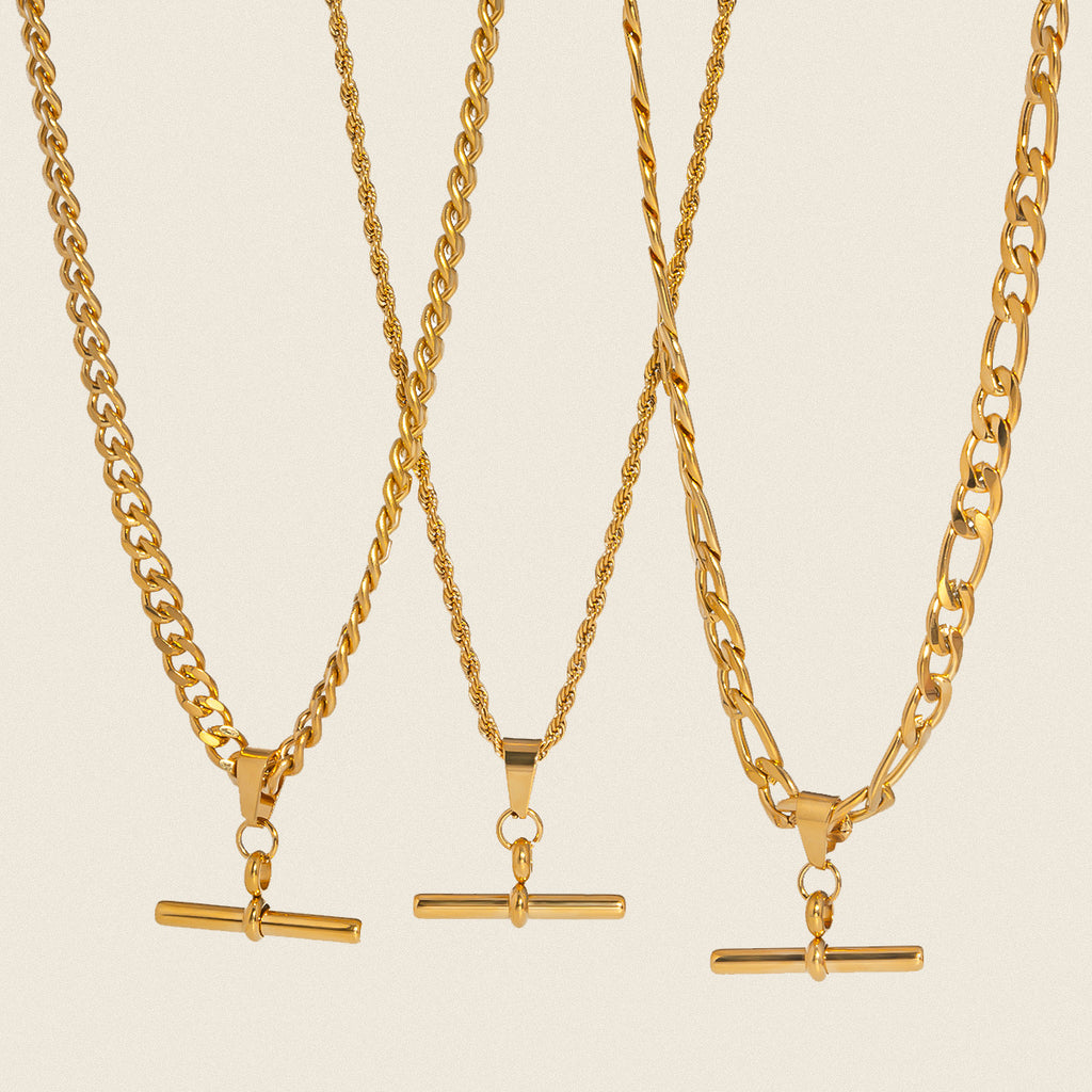 Hip Hop Punk Stainless Steel T-Bar Pendant Fried Dough Twists Chain Cuban Chain Necklace