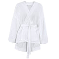 Long Sleeve Robes Top Two Piece Sets Womens Outifits Autumn Casual White Home Suit Elegant Shorts Women'S Sets