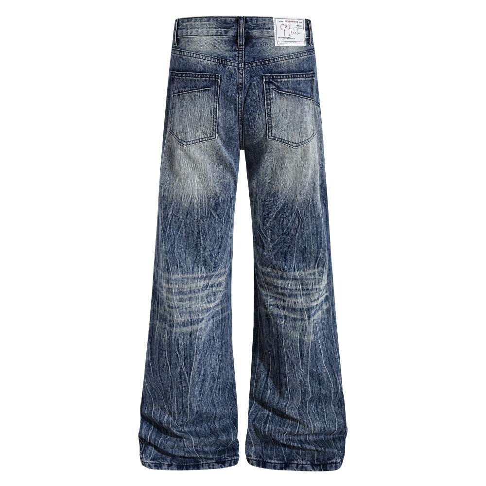 Grinding white distressed denim bell bottoms