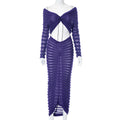 Autumn See Through Knitted Two Piece Sets Elegant Sexy Long Sleeve Bodycon Dress Sets Women Strapless Sweater Maxi Skirts
