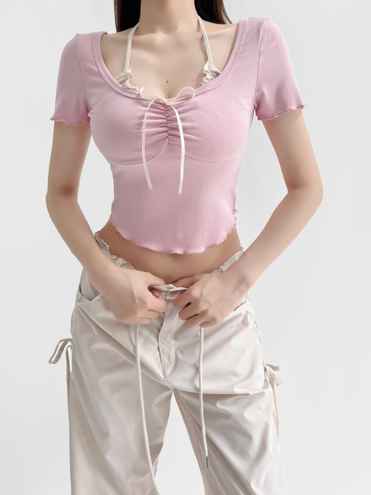 Fake two bow tie tops for women
