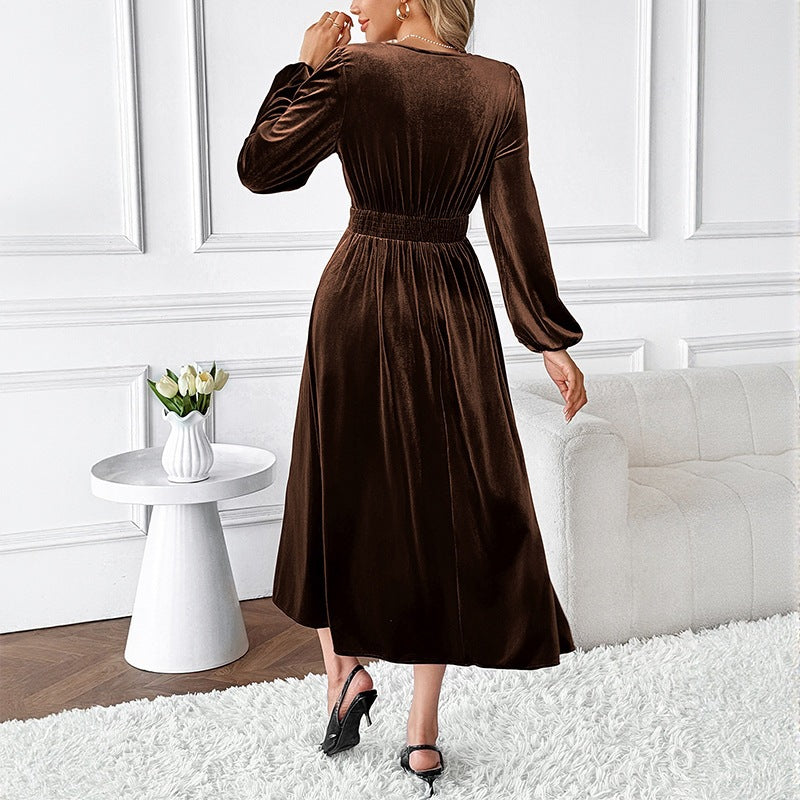 Velvet Lace-Panel Maxi Dress