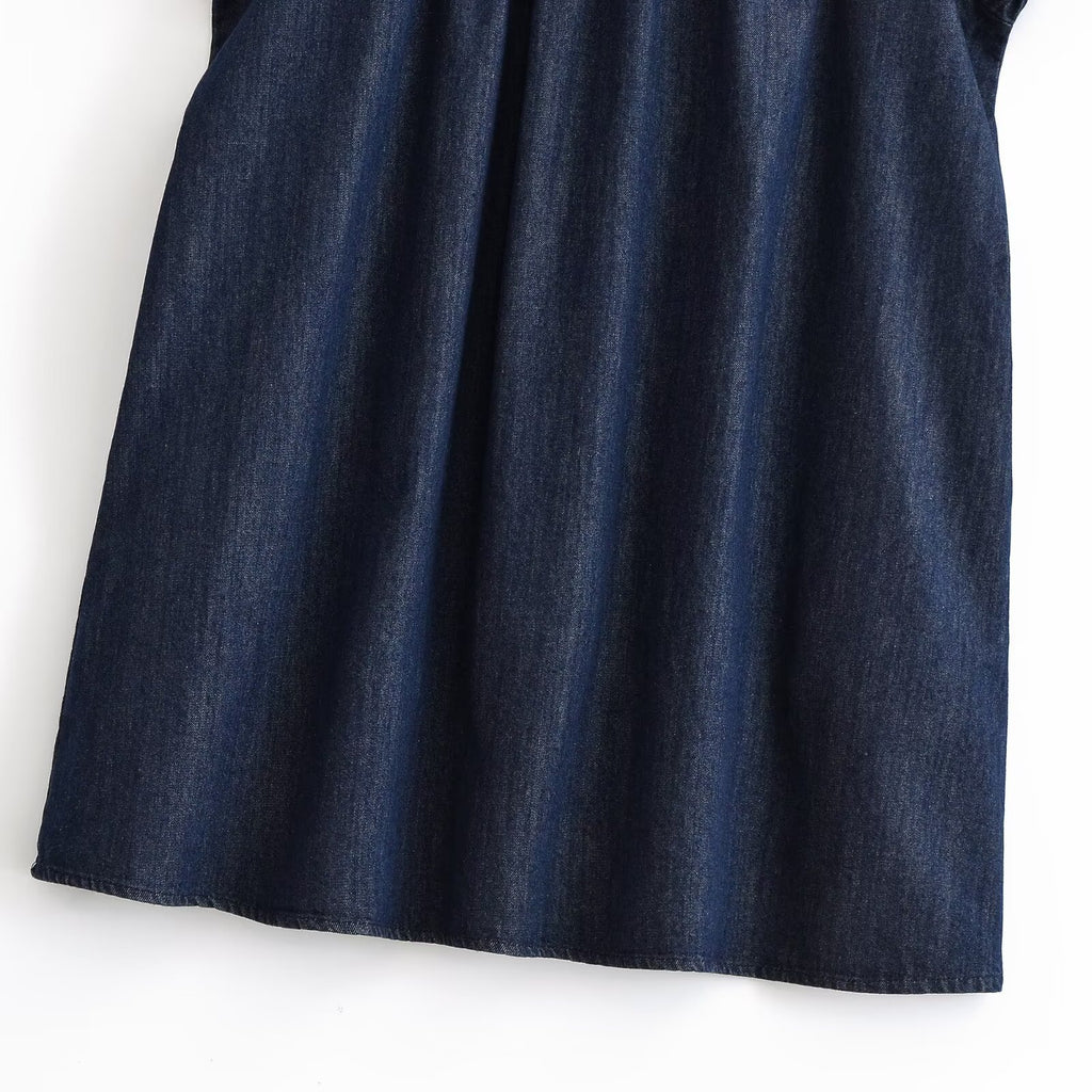 Denim Bubble-Sleeve Doll Collar Dress