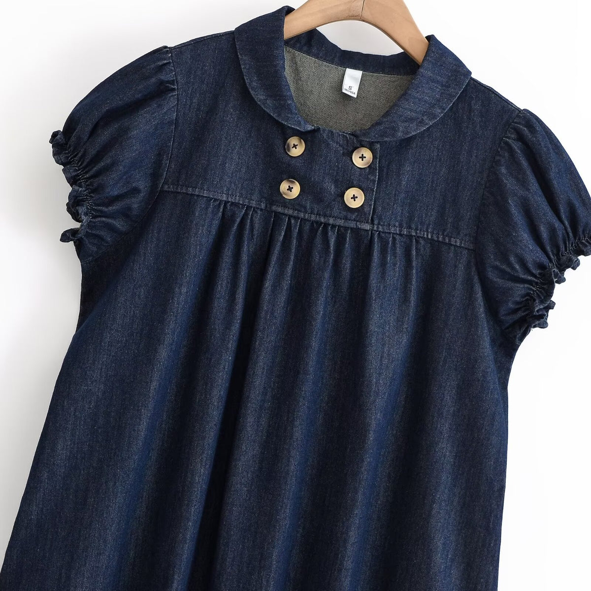 Denim Bubble-Sleeve Doll Collar Dress