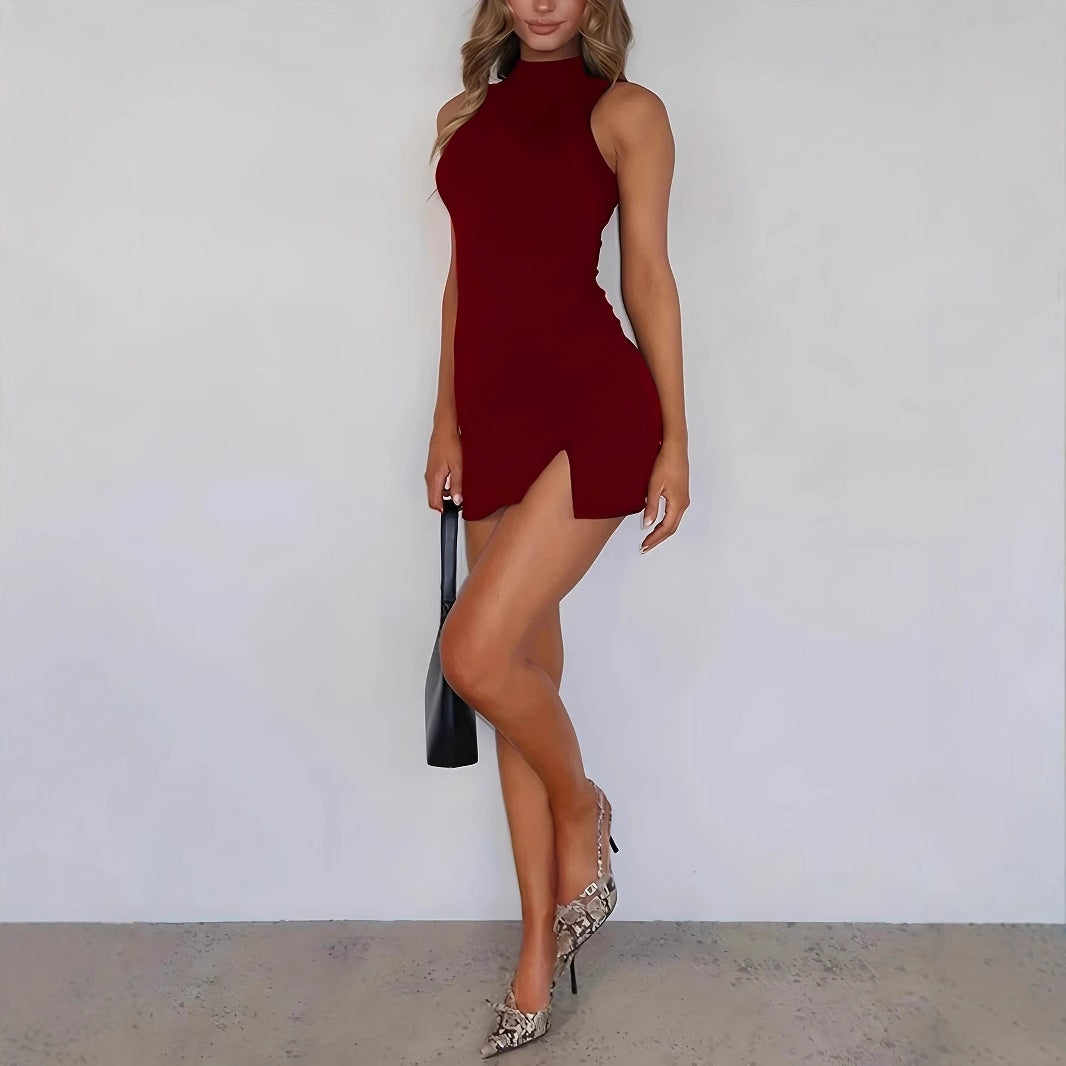 Sleeveless Seamed Mini Dress with Bow Detail