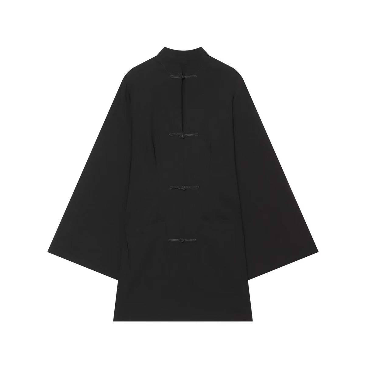 Stand-Collar Buckled Long Sleeve Dress