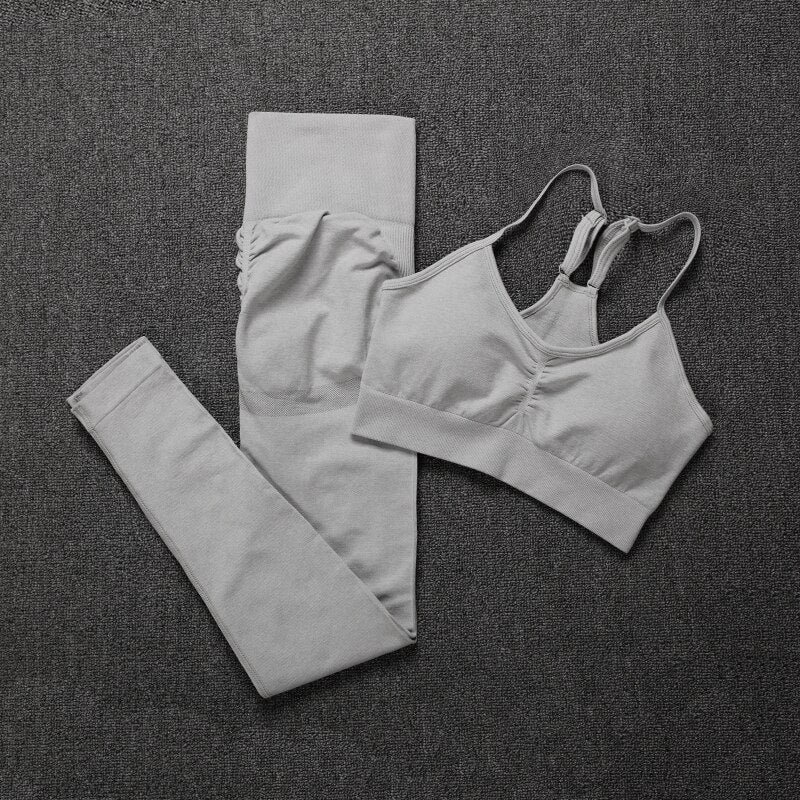 Women Seamless Solid Color Two Piece Sets