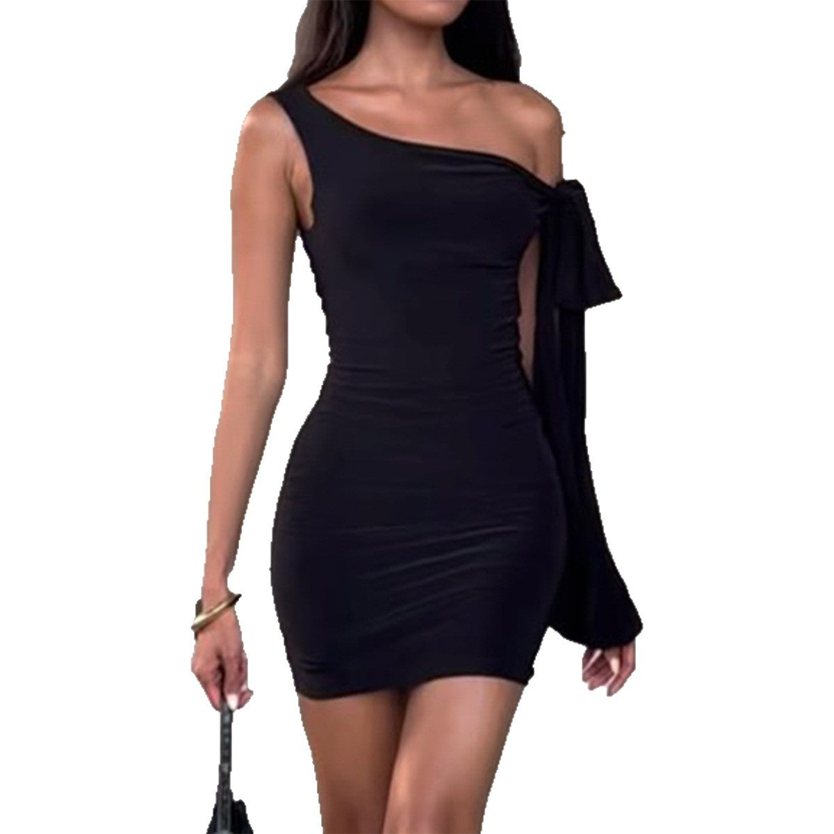 Asymmetric Off-Shoulder Bow-Tie Dress
