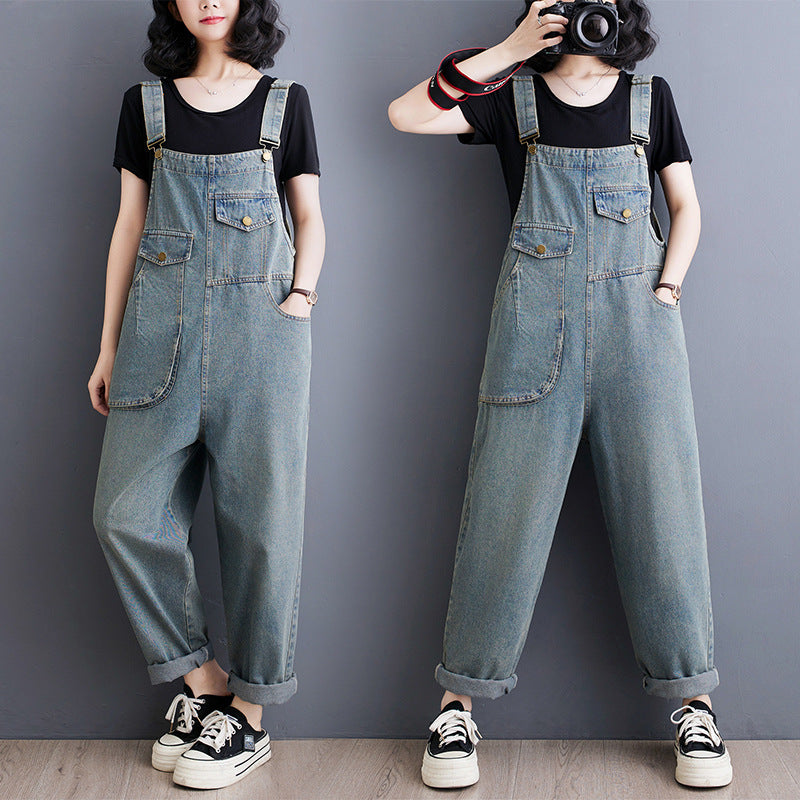 Retro Wide-Leg Denim Jumpsuit
