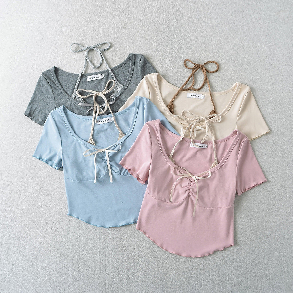 Fake two bow tie tops for women