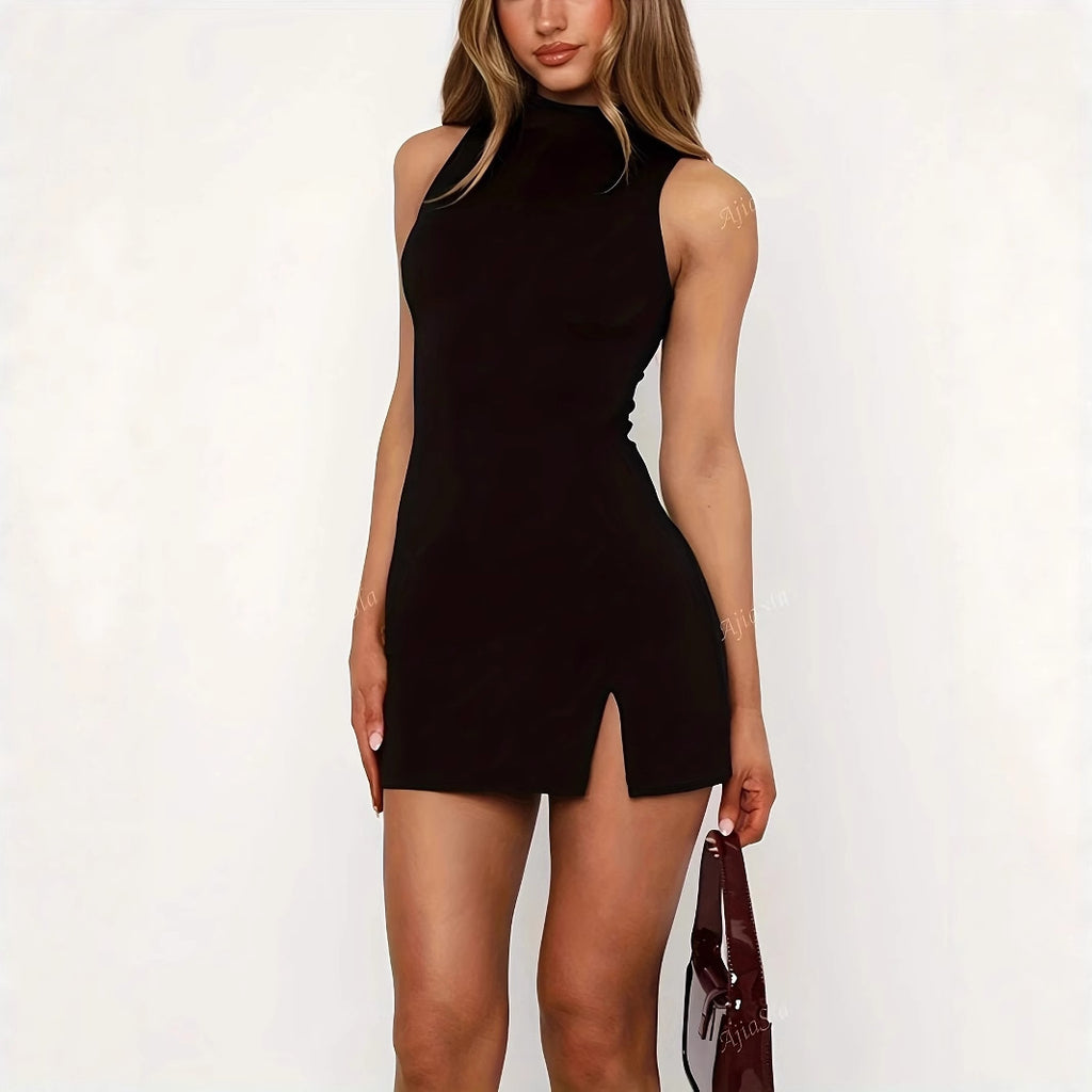 Sleeveless Seamed Mini Dress with Bow Detail