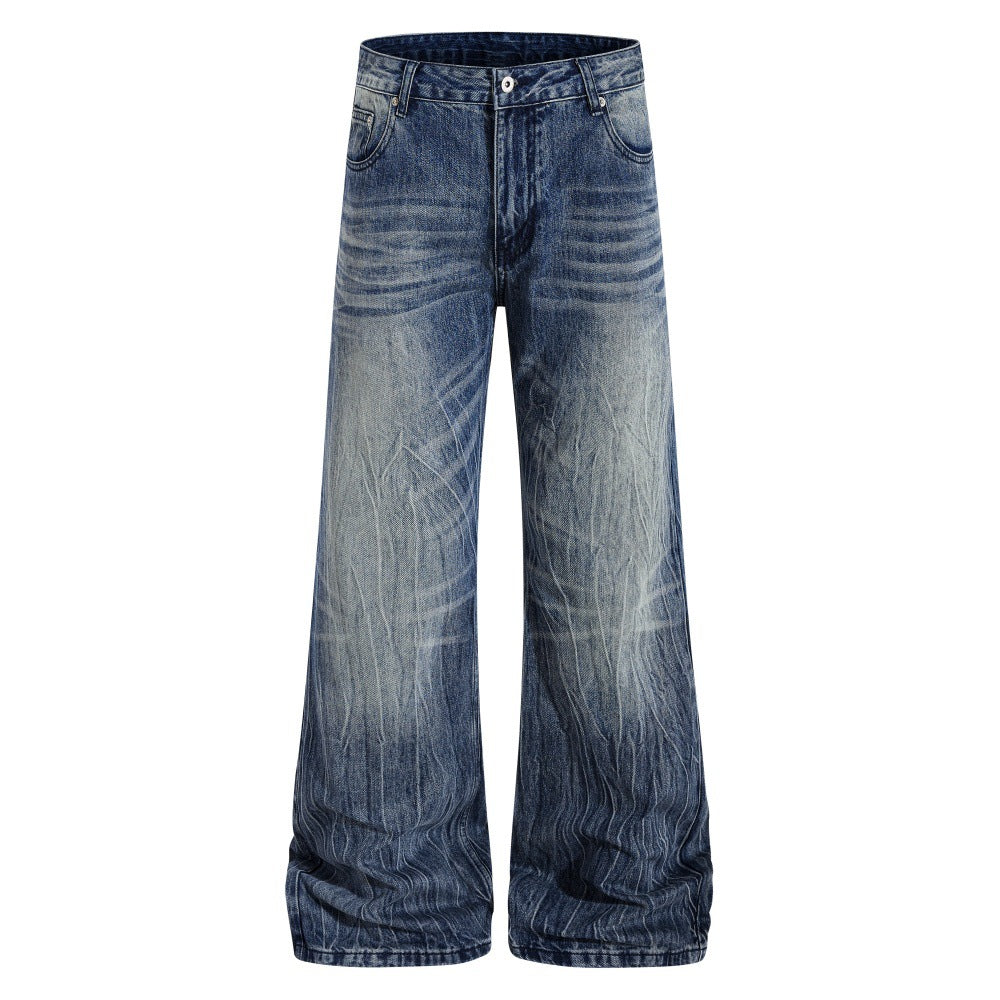 Grinding white distressed denim bell bottoms