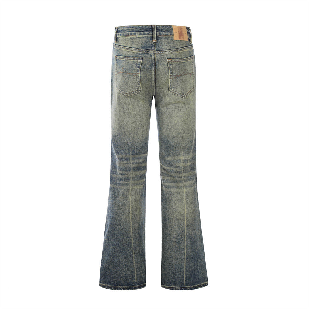 Washed and worn punk denim bell bottoms