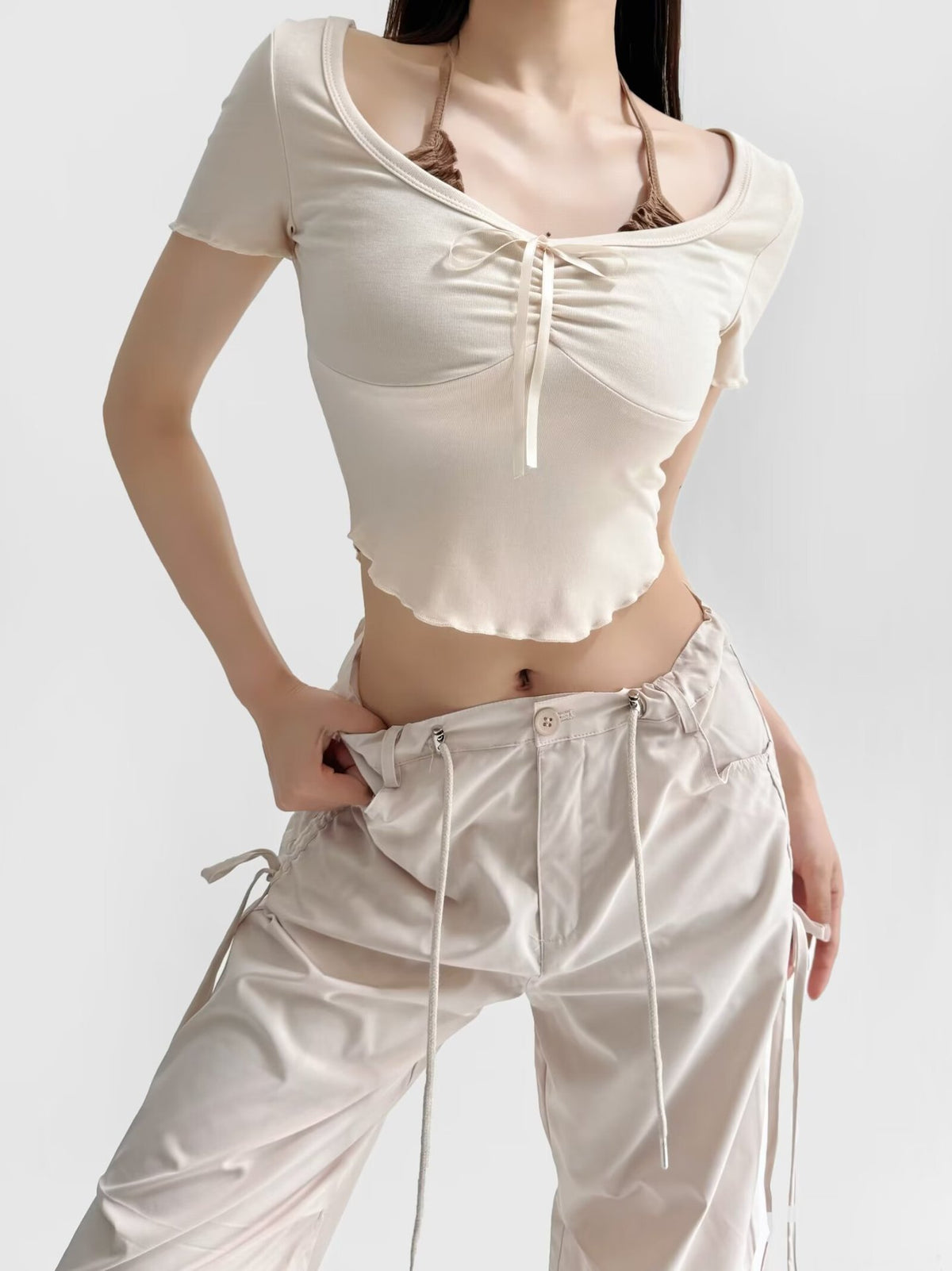 Fake two bow tie tops for women
