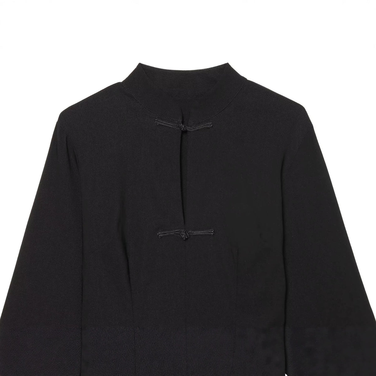 Stand-Collar Buckled Long Sleeve Dress