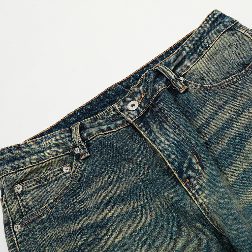 Washed and worn punk denim bell bottoms