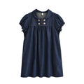 Denim Bubble-Sleeve Doll Collar Dress