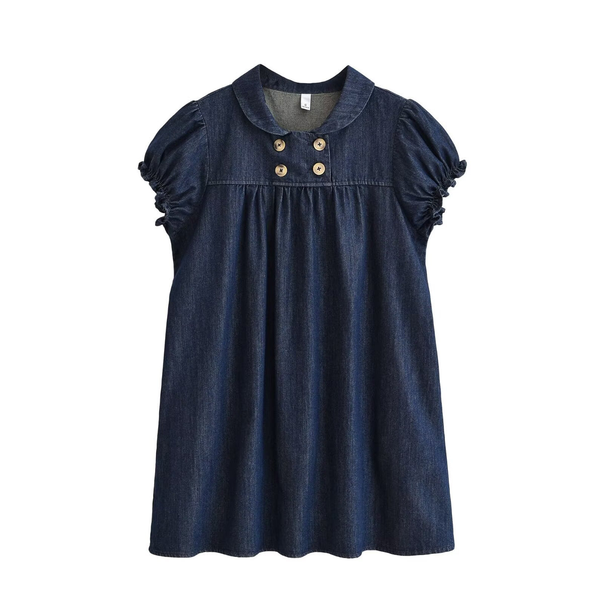 Denim Bubble-Sleeve Doll Collar Dress