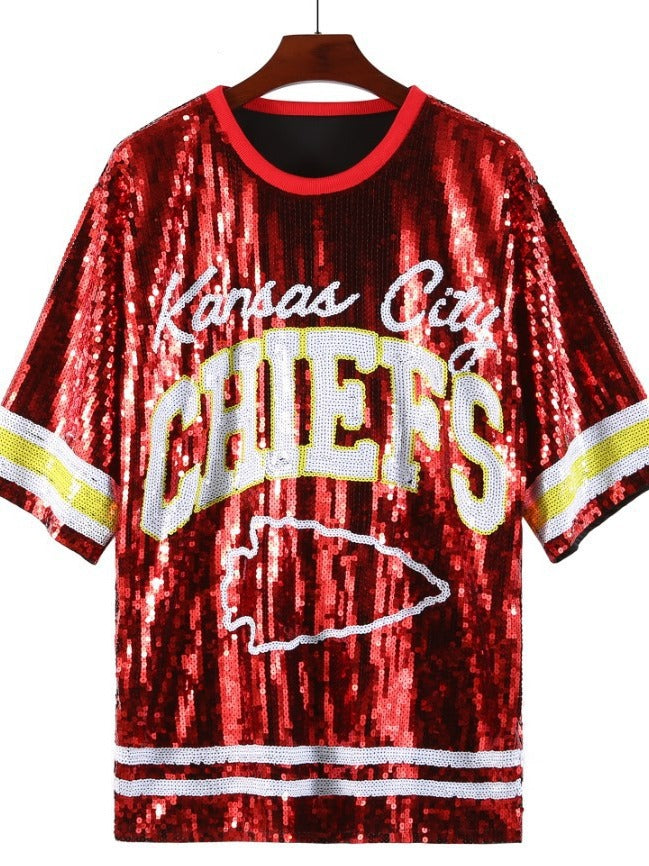Red Sequin Shirt Dress