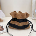 Stripe French Style Single Shoulder Straw Bag Large Capacity Tote Weaving Bag Beach Vacation Sand Bag