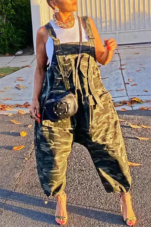 Camouflage Backless Romper