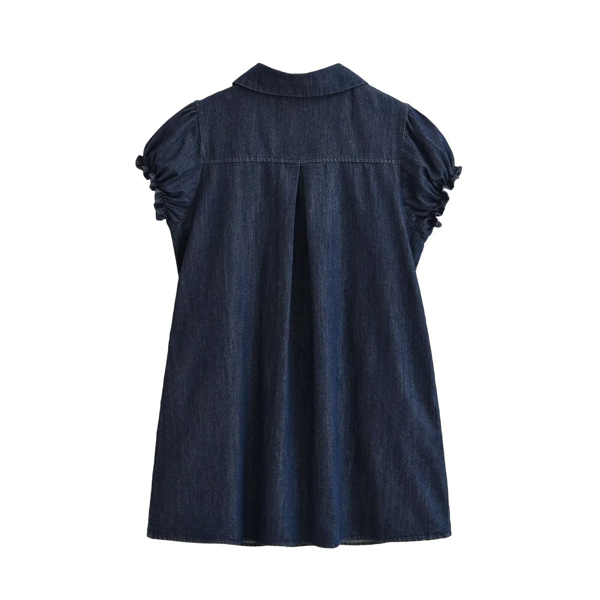 Denim Bubble-Sleeve Doll Collar Dress
