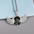 Custom-Made, Ships in 1-2 Days diamond studded hip-hop memory angel wings circular photo pendant frame necklace