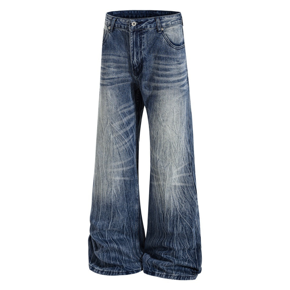 Grinding white distressed denim bell bottoms