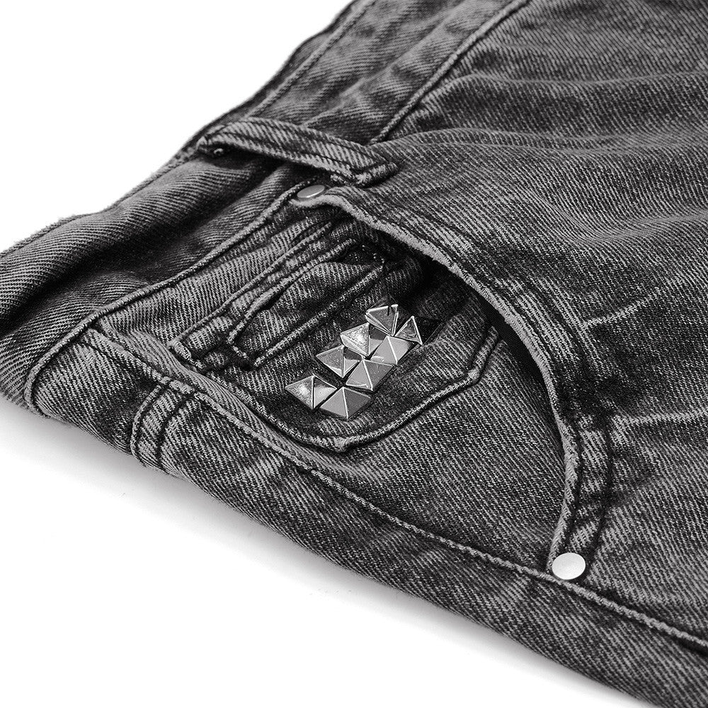 Stacked wrinkled ripped denim bell bottoms